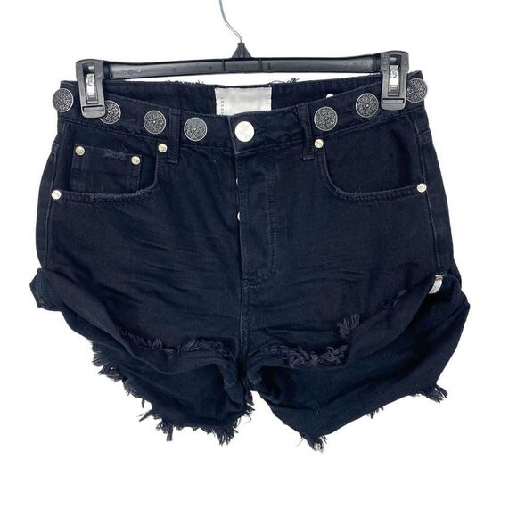 ONETEASPOON WORN BLACK CONCHO BANDITS HIGH WAIST DENIM SHORT 28/6 - Picture 4 of 10